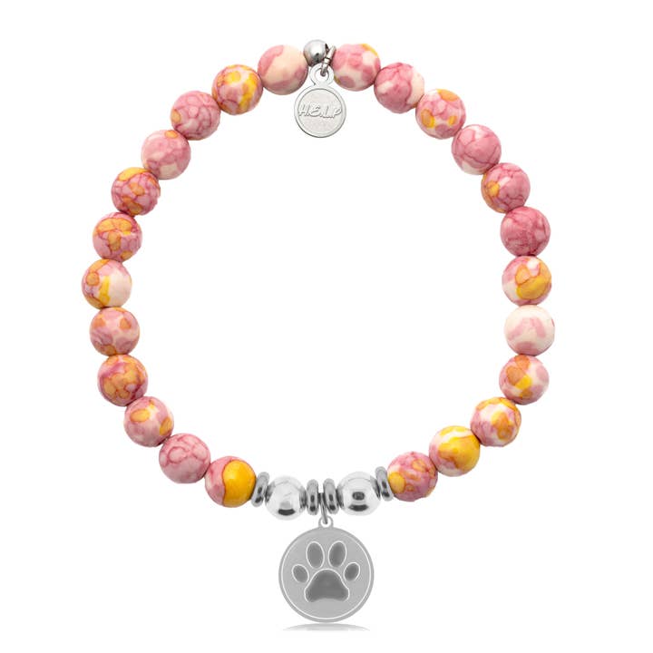 Paw Print Charm with Lemonade Jade Charity Bracelet for wholesale by H.E.L.P