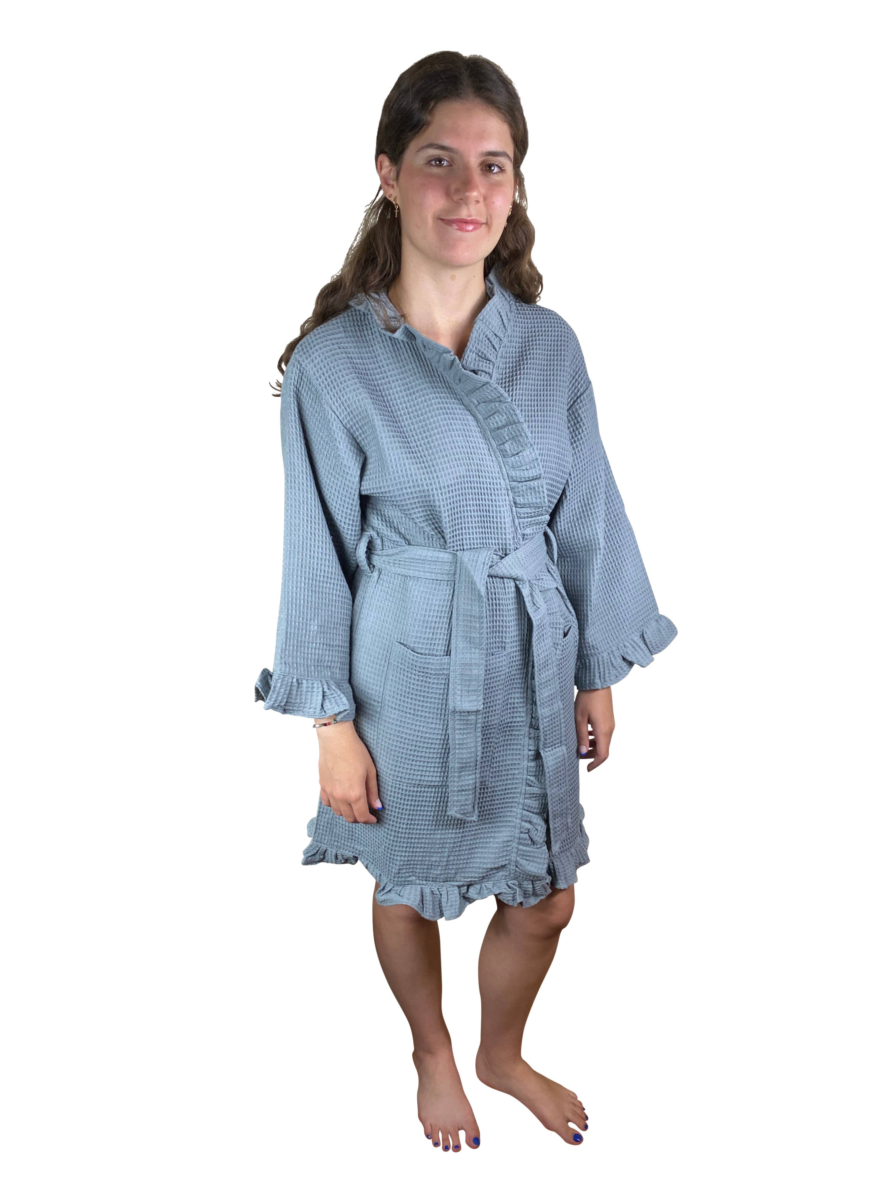 Alan Pendergrass Robes - Wholesale Robe - Women's - Kimono Cotton Waffle Ruffle  Robe, 36"2