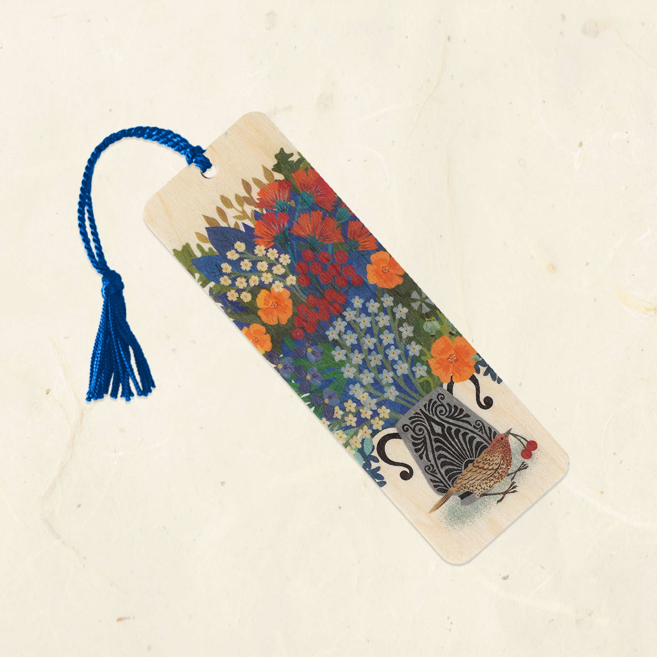 Little Gold Fox Designs - Vente Marque-page - Marque-page en bois Berry Thief avec pompon