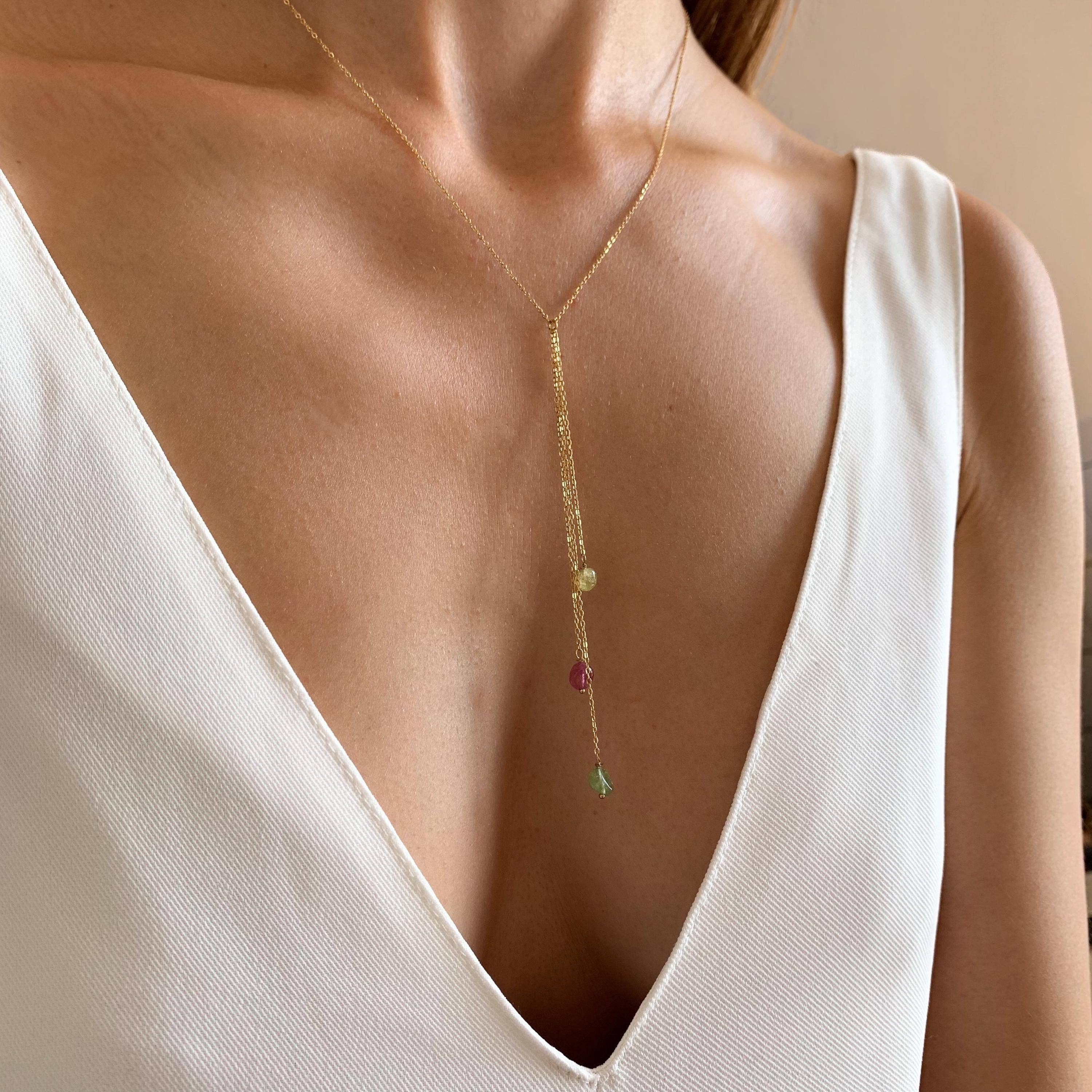 Victoire Collection - Wholesale Pendant/Charm Necklace - Y necklace with natural tourmaline stone3