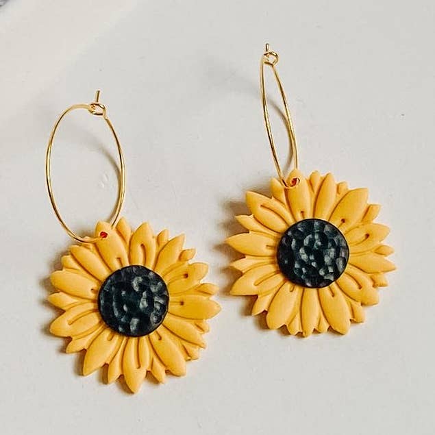 Sunflower Hoops for wholesale by Happily Handmade Clay