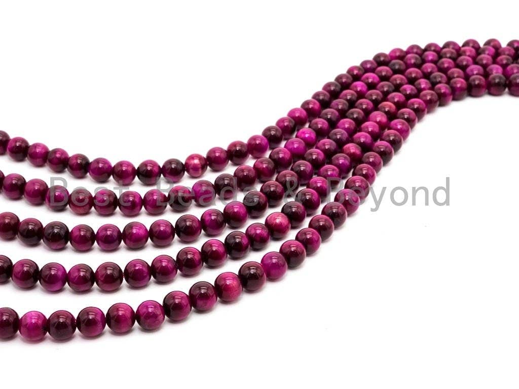 BestBeads&Beyond - Wholesale Beads - High Quality Natural Fuchsia Tiger Eye Round  Beads,4mm/6mm/8mm/10mm/12mm/14mm Round, Fuchsia Tiger Eye, 15.5'' Full strand, SKU#U651