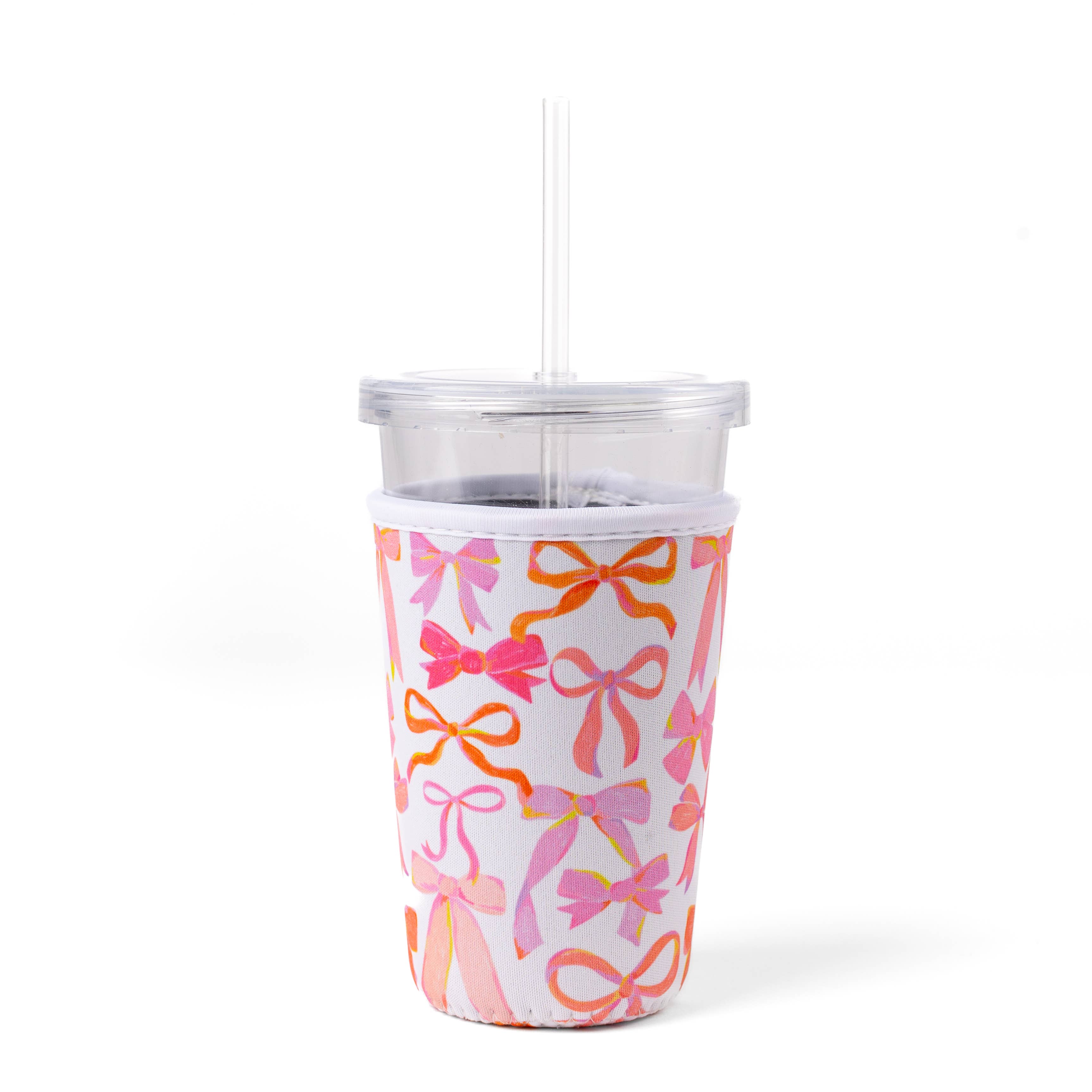 Elyse Breanne Design – wholesale Drink huggers & koozies – Pink Bows Drink Sleeve | Iced Coffee Koozie, Drink Cover1