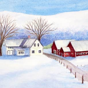 VERMONT WINTER, GEORGIA RED BARN PRINT per la vendita all'ingrosso da parte di Shanley Triggs Art