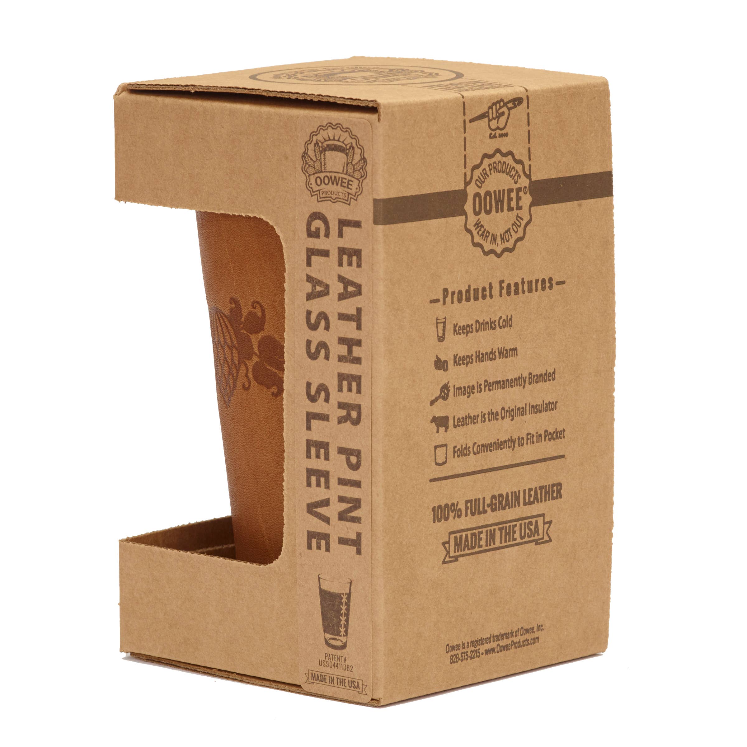 Oowee Products - Wholesale Drinking Glass/Cup - Retail Ready Pick-A-Logo Leather Pint Glass Sleeve and Box6