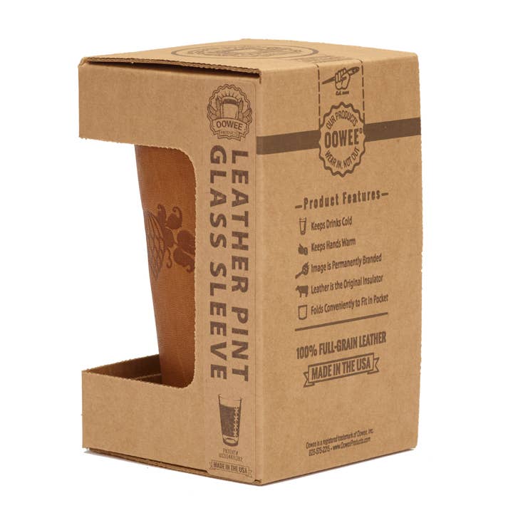 Oowee Products - Wholesale Drinking Glass/Cup - Retail Ready Pick-A-Logo Leather Pint Glass Sleeve and Box6