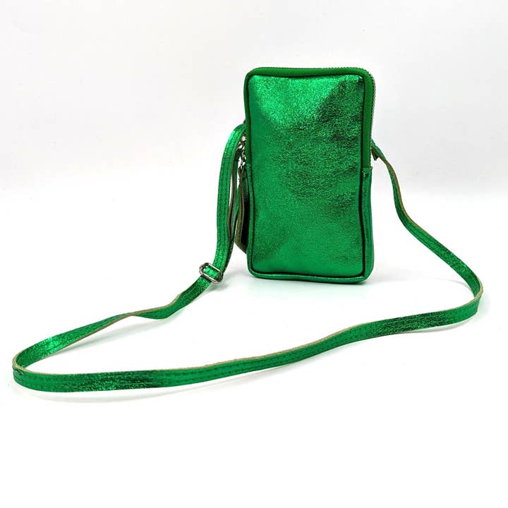 Essential metallic leather cross body phone bag/purse for wholesale by Tempest Designs