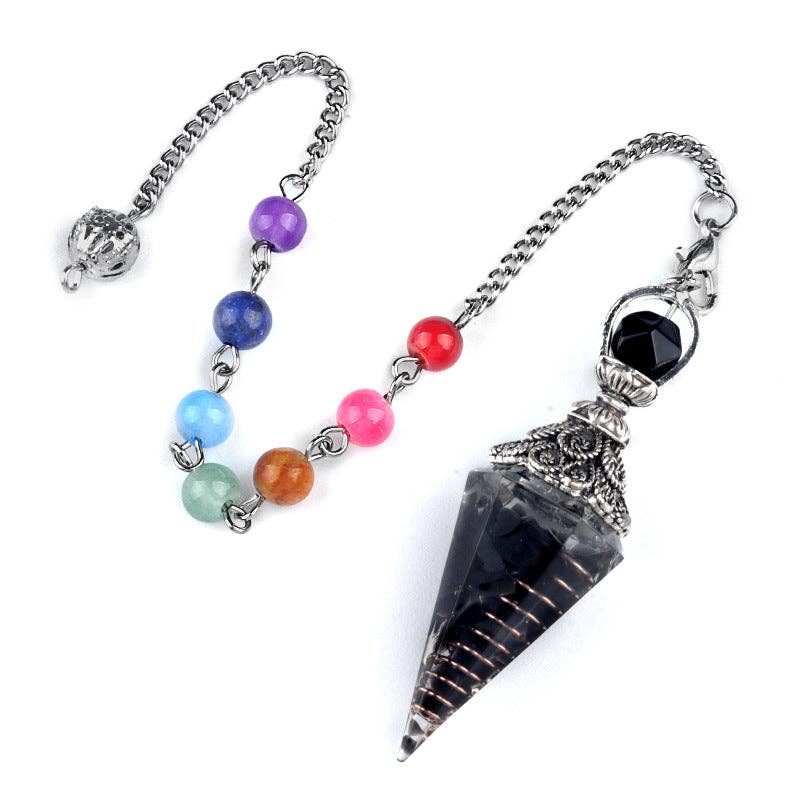 Mio Queena - Wholesale Spiritual Stone/Crystal - Hexagonal Cone Gravel Pendulum with Chakra Chain - CS8