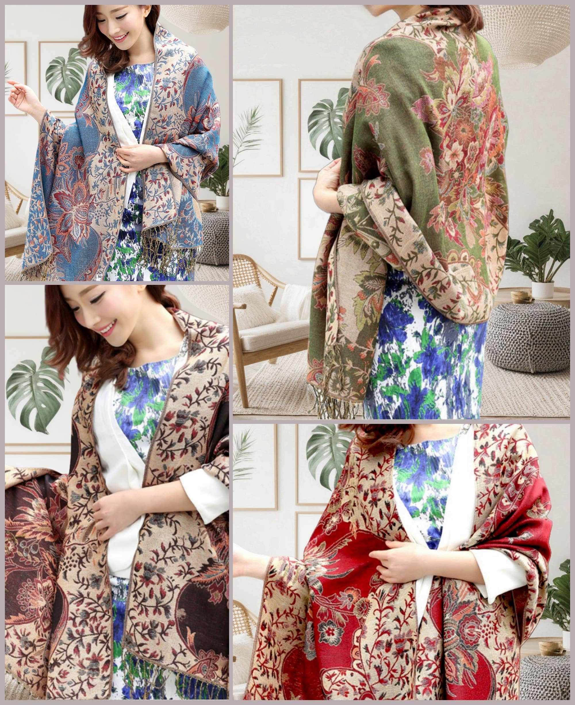 JC Sunny Fashion - Wholesale Scarf - Women's - JCP25002 Stunning Vibrant Metallic-Thread Floral Pashmina Scarf3