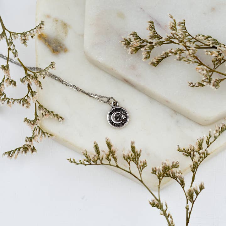 Crescent Moon Coin Necklace for wholesale by Whimsy's Jewels