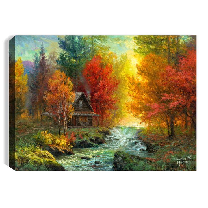 Glow Decor - Wholesale Decorative Tabletop Object - Creekside Cabin 8x6 Lighted Tabletop Canvas