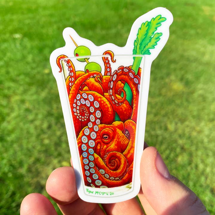 HOLOGRAPHIC STICKER: Eight-Legged Bloody Mary (Octopus) for wholesale by Ryan McCulloch Art