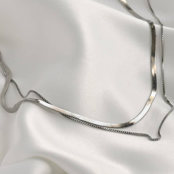 Blueyejewelry - Wholesale Link & Chain Necklace - Layered Herringbone Necklace - Box Chain Necklace Set