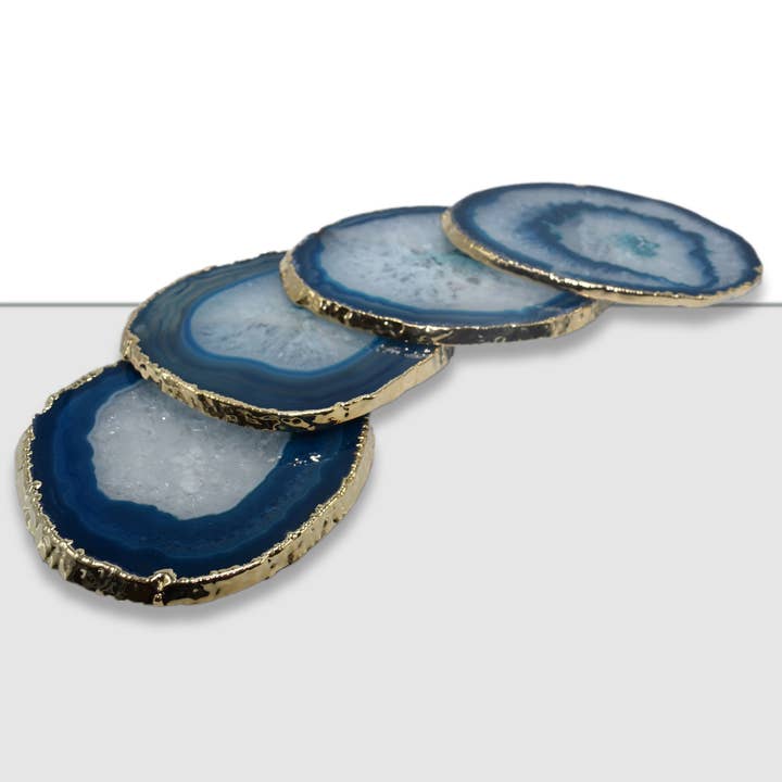 Olympus Minerals Co - Wholesale Coasters - Large Natural Agate Coaster Set of 4 - Luxury Gold Trim4