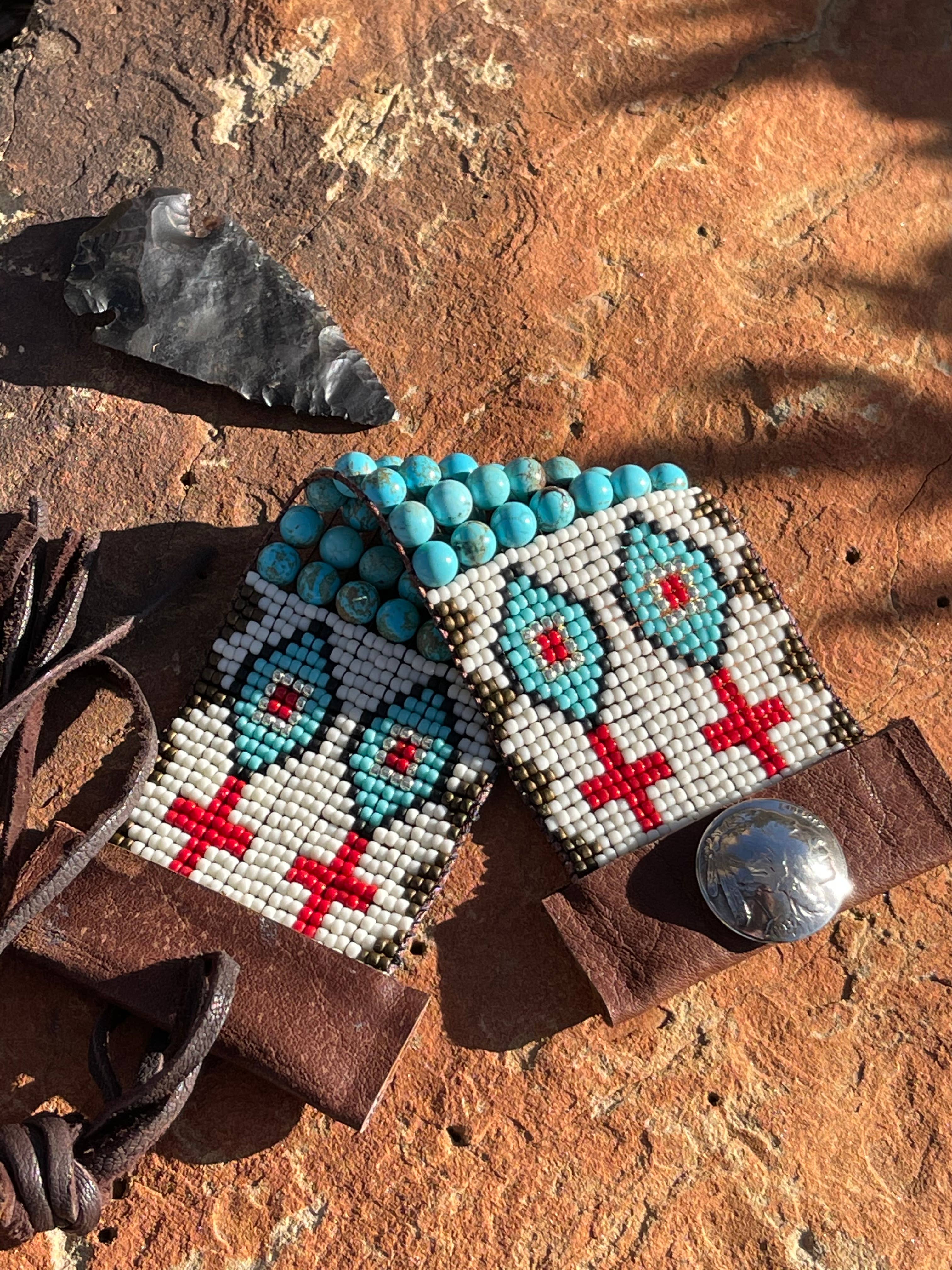 Fleurdesignz Western Jewelry - Wholesale Cuff Bracelet - Turquoise And Leather Loom Cuff Bracelet, Prairie Drifter4