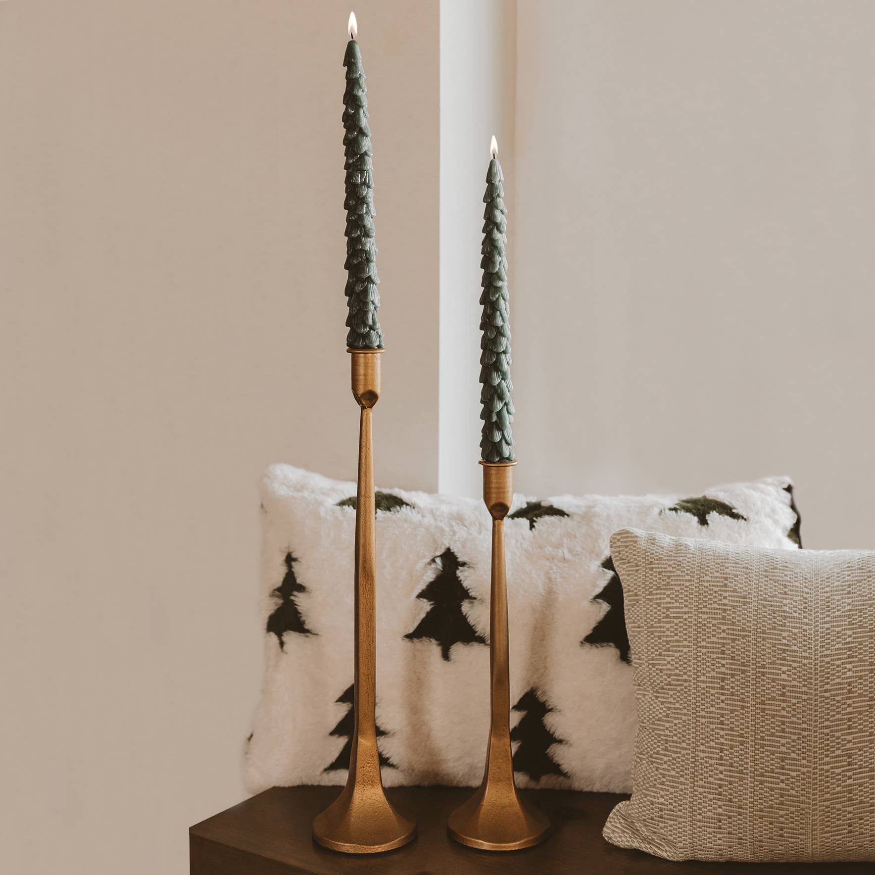 Sweet Water Decor - Wholesale Tapered Candle/Candlestick - Green Tree Taper Candles, Set of 2 - Christmas Decor1
