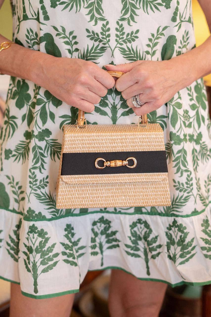 Lisi Lerch - Wholesale Clutch Bag - Women's - Straw Lulu with Bamboo Handle - Ribbon Band with Bamboo Toggle - WS1