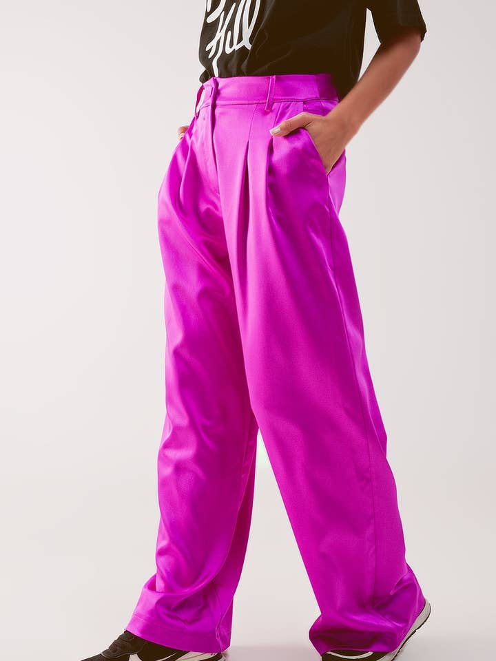 Palazzo pleated pants in fuchsia for wholesale on Faire