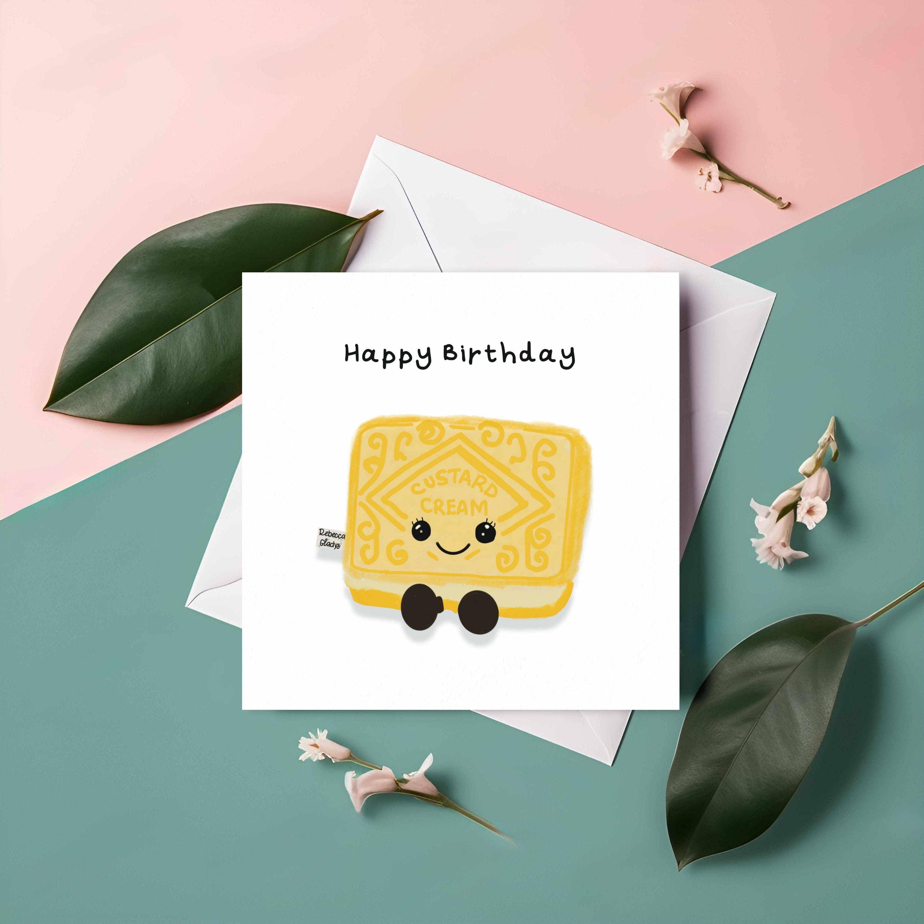 Rebecca Gladys – wholesale Birthday card – Custard Cream Biscuit Happy Birthday Card