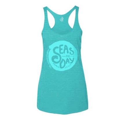 SEAS THE DAY Teal Raw Edge Tank for wholesale by The Admiral's Daughters