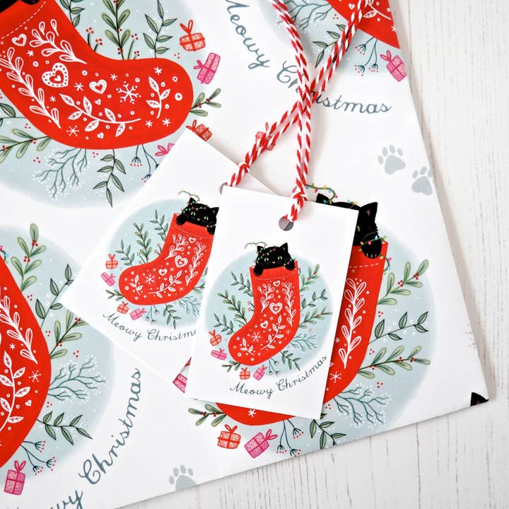 Meowy Christmas Cat Gift Wrap Pack for wholesale by Watercolour Sky