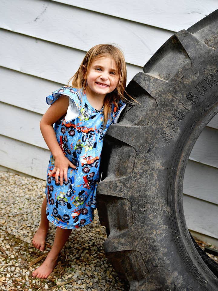 Monster Truck Milk Silk Flutter Dress for wholesale by Great Lakes Kids Apparel