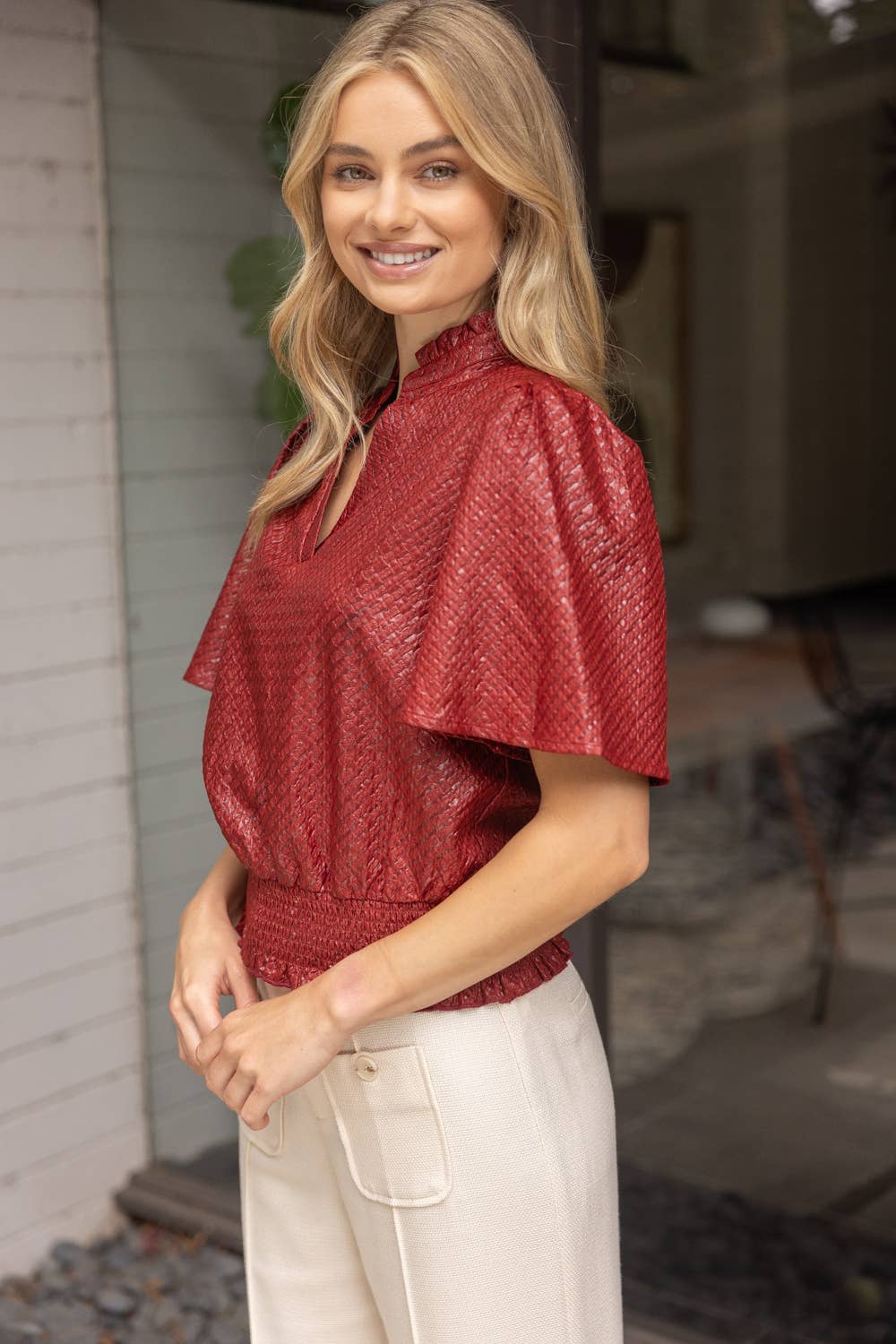 VOY - Wholesale Blouse - Women's - 35926 Smocked Hem and Solid Textured Top12