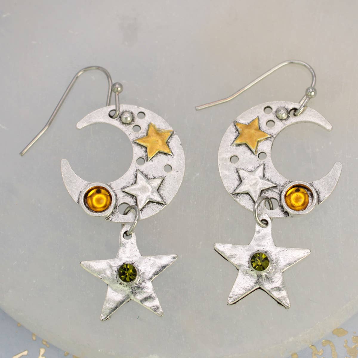 ZAD – wholesale Dangle earrings – Silver Moon Star Jewel Earrings1