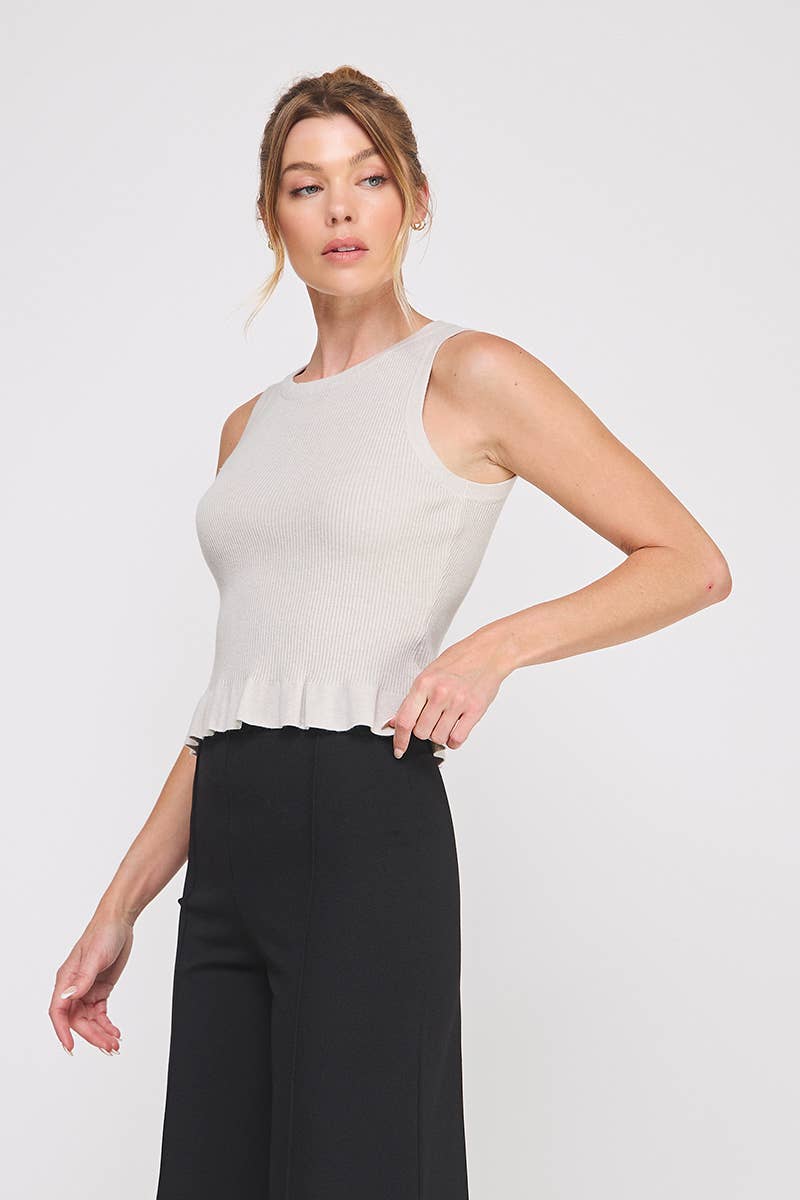 Allie Rose - Vente Haut en maille – femme - débardeur à basque en maille côtelée douce5