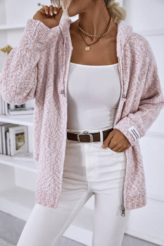 UNISHE - Vendita all'ingrosso Cardigan - Donna - Cardigan lavorato a maglia con cerniera e cappuccio con coulisse MMY1201