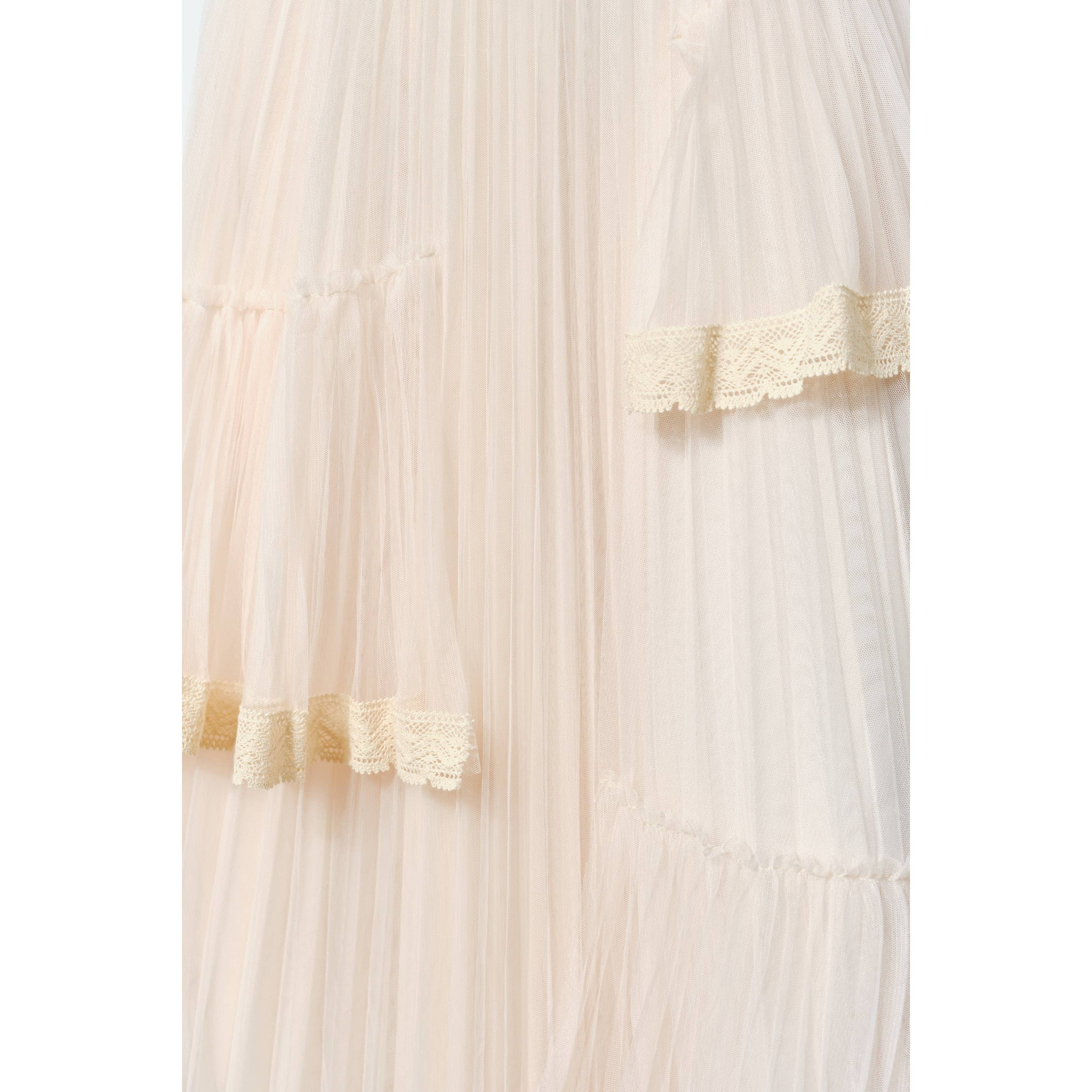 INA - Vente Jupe – femme - Jupe midi superposée élégante avec bordure en dentelle transparente15