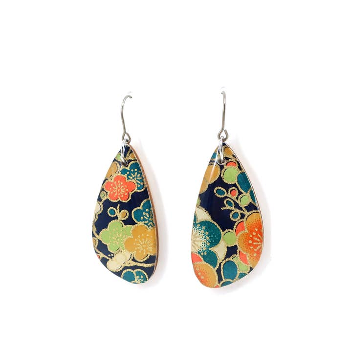 Floral Japanese Chiyogami earrings - Navy for wholesale by autumn + tree