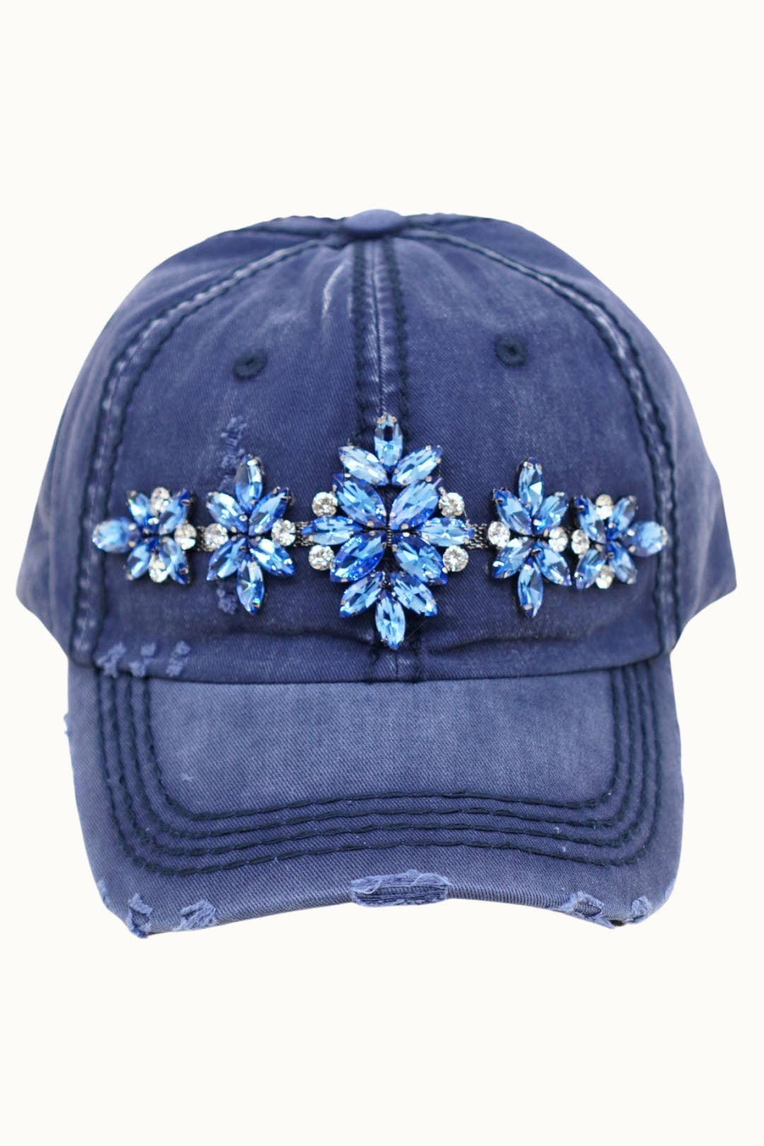Olive & Pique - Wholesale Baseball Cap - Women's - Bejeweled Bling Glitz Distressed Cap, Adjustable11