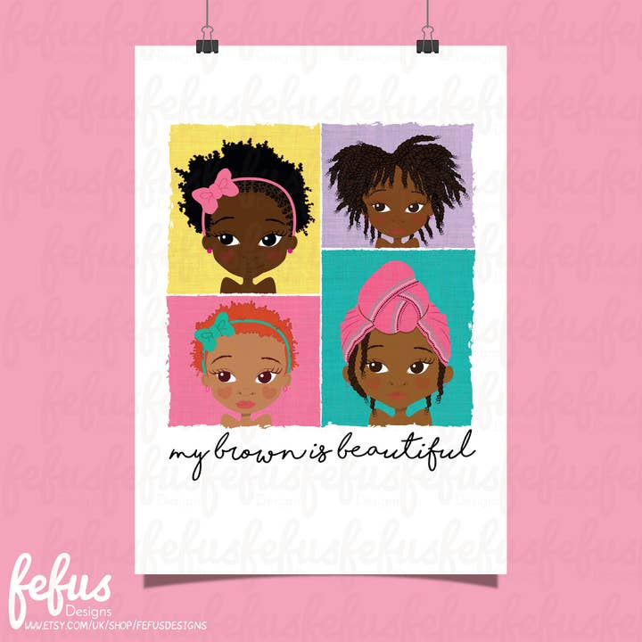 MY BROWN IS BEAUTIFUL ART MURAL GIRLS | Fefus Designs pour la vente par Fefus Designs