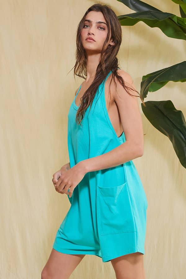 BUCKETLIST INC - Wholesale Romper - Women's - R5289 Oversize Tank V-neck Solid Jersey Romper37