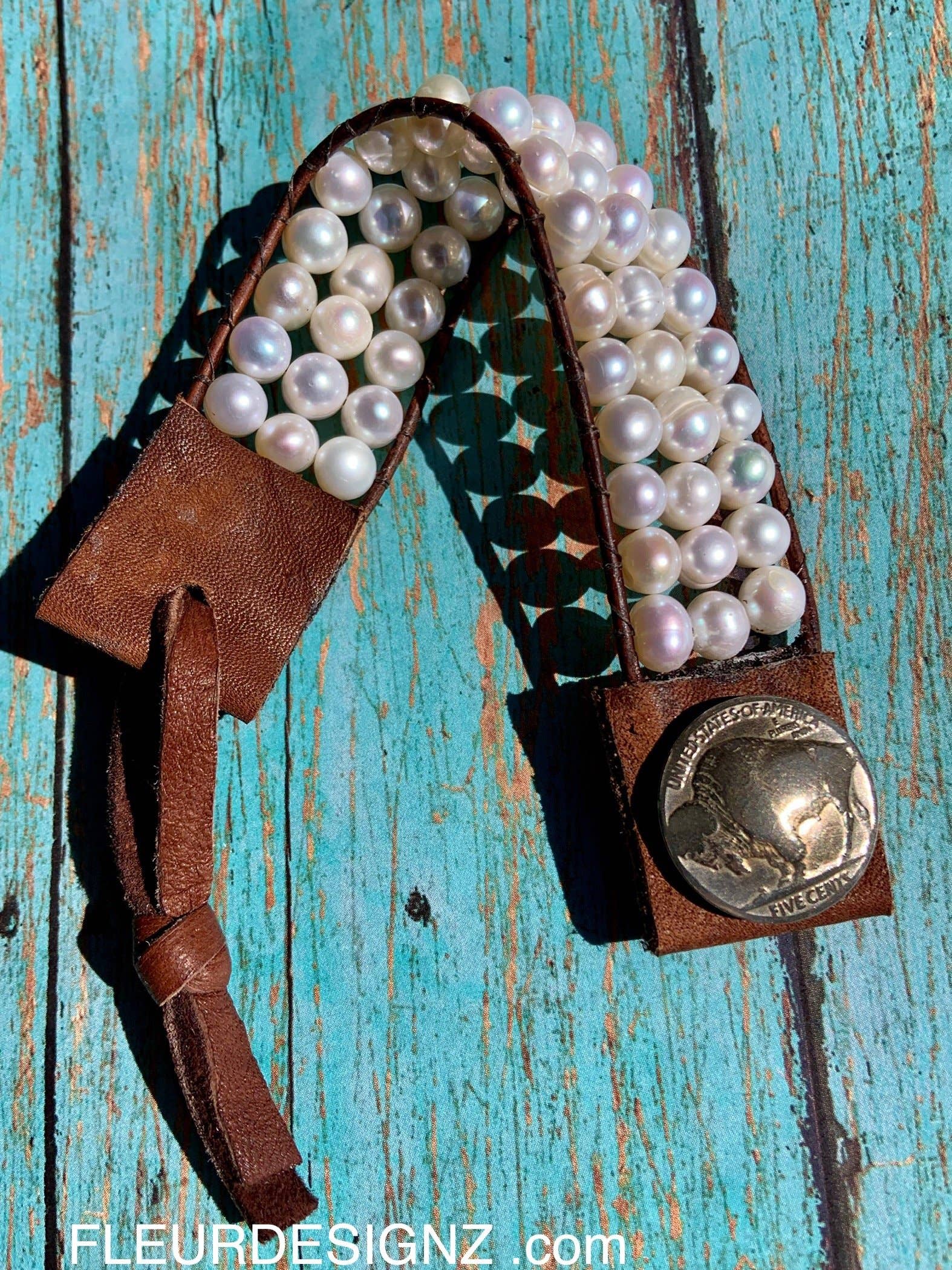 Fleurdesignz Western Jewelry - Wholesale Cuff Bracelet - Western Fashion Pearl And Leather Cuff3