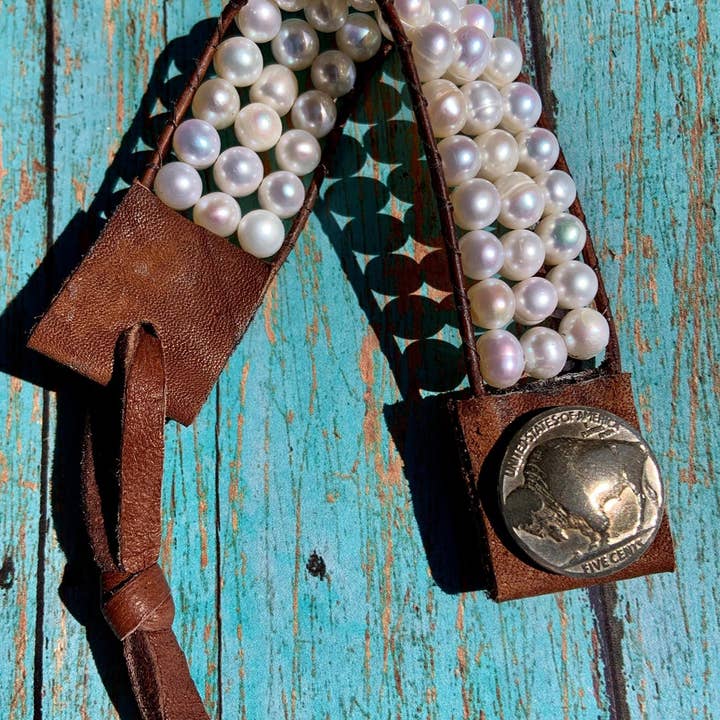 Fleurdesignz Western Jewelry - Wholesale Cuff bracelet - Western Fashion Pearl And Leather Cuff3