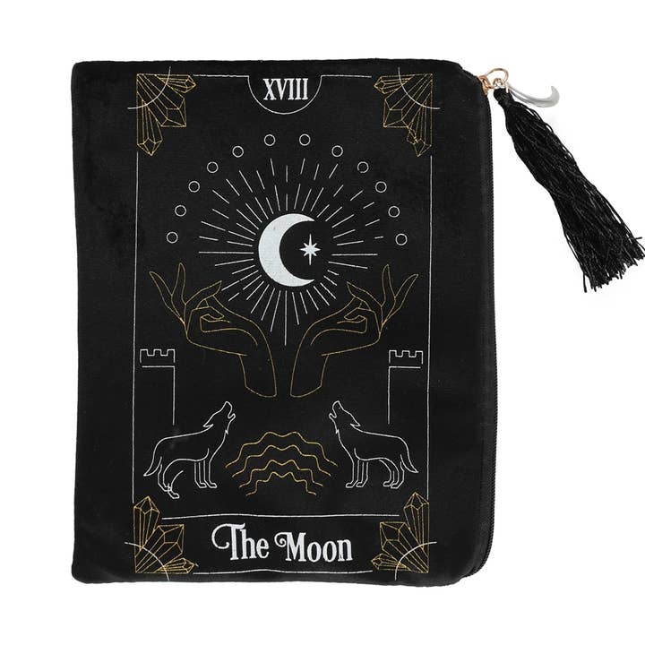 Starlinks Gifts - Wholesale Pouch - Women's - The Moon Black Velvet Zippered Tarot Card Bag ZTB5110