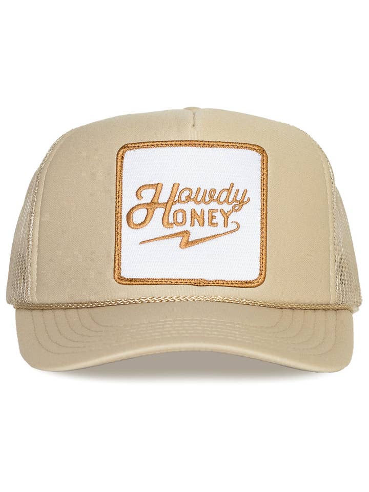 Howdy Honey Trucker Hat in Tan for wholesale by Friday Feelin'