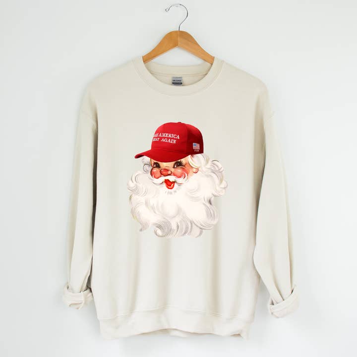 MAGA Retro Santa design tee or sweatshirt 2024 for wholesale by Gunpowder and lace wholesale