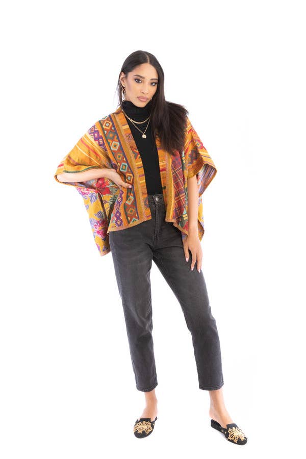 SAACHI – wholesale Poncho – Women's – Floral Geometric Short Open Poncho11