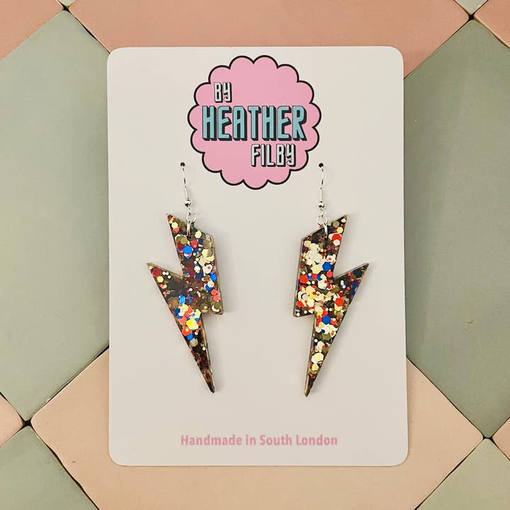 Large Royal Lightning Bolt Earrings for wholesale by By Heather Filby