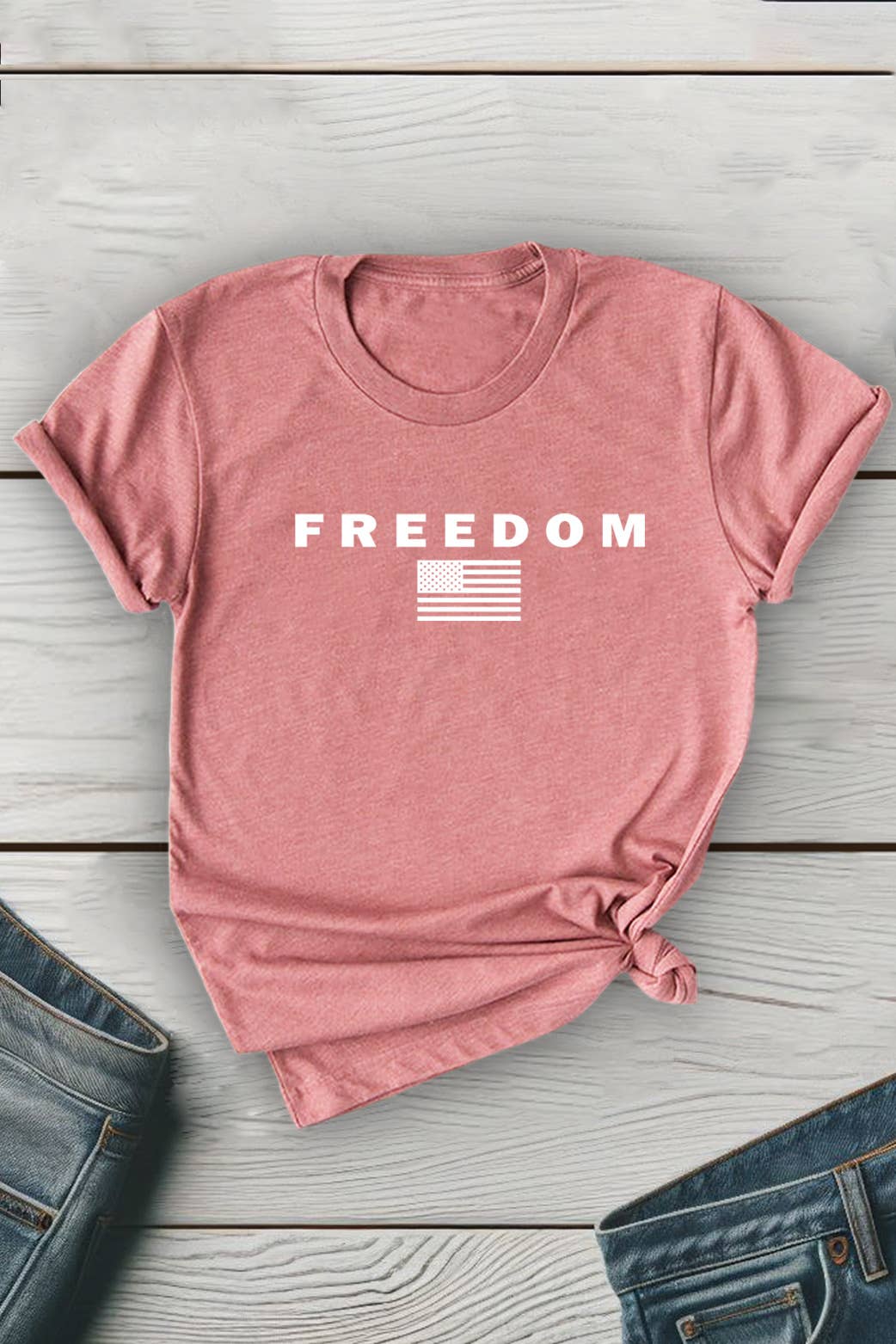 Top Avenue - Wholesale T-Shirt (Graphic) - Unisex - Freedom Flag Unisex Round Neck Tee7