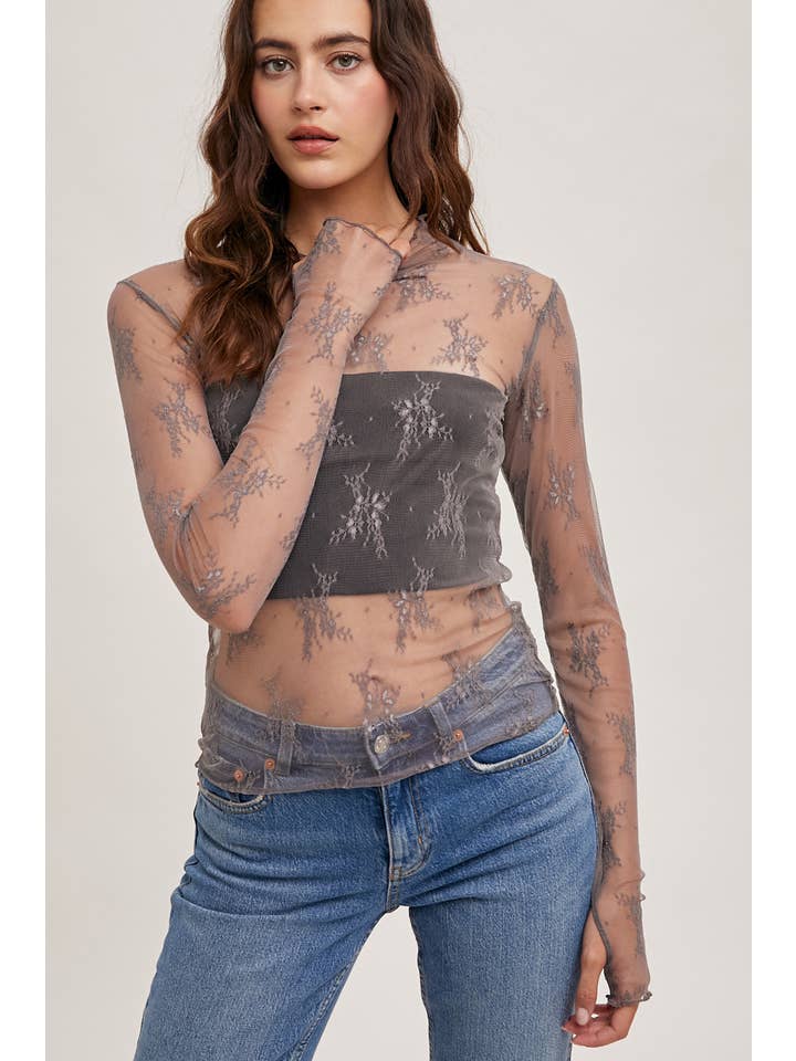 Bluivy - Wholesale Blouse - Women's - FLORAL EMBROIDERY LACE MESH LAYERING TOP
