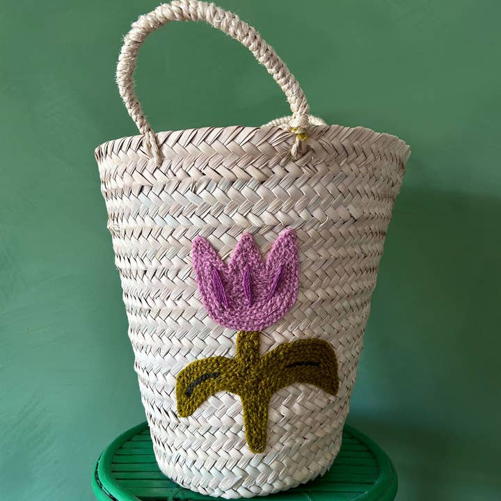 Bohemia Design - Wholesale Basket - Hand Embroidered Bucket Basket, Tulip