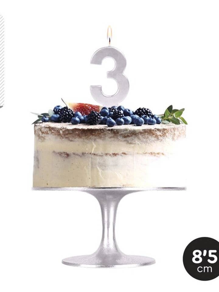 Bougie numérique métallique argentée pour la vente par Mis Globos