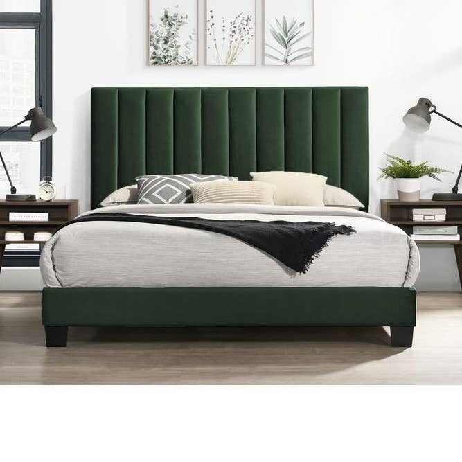 Green's Colbie Green'solstered Queen Platform Bed with Night for wholesale by Greenwestons