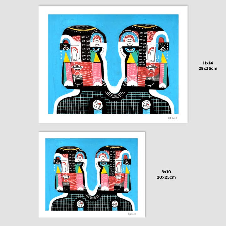 Keemo Gallery - Wholesale Art Print - Love Colorful Modern Art Print Lover Couple Blue Friend2