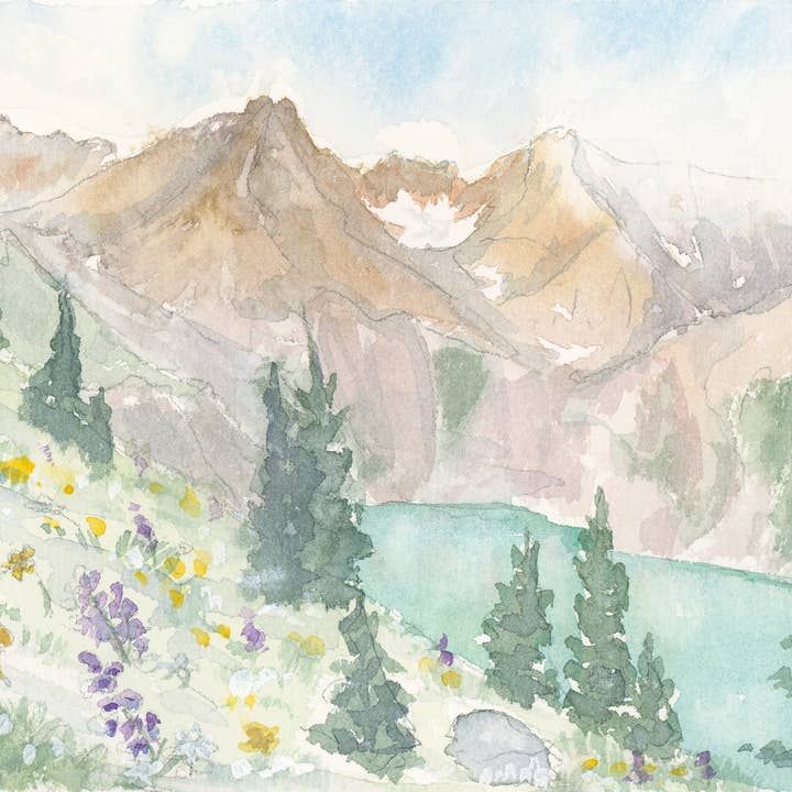 Mel K. Olrich Art - Wholesale Art Print - Southwest Colorado lake with wildflowers, art print4