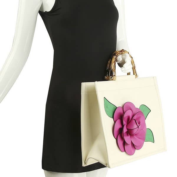 Shop Neighbors - Vente Sac à main avec poignée sur le dessus – femme - SAC À POIGNÉE EN BOIS À FLEURS TENDANCE5